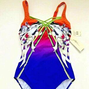 GOTTEX 8 (M) 10 (L) 12 (L-XL) Ombre Iris Sunrise V-Neck One Piece Swimsuit $178
